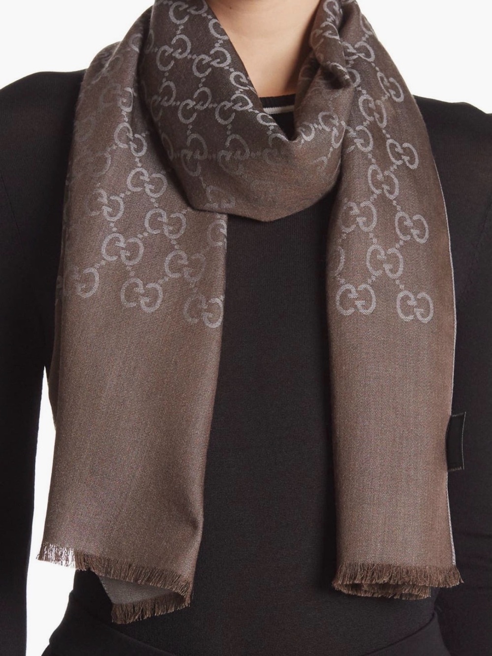 Gucci Brown Monogram Silk-Blend Scarf